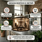 Lustre Pendente Aramado Industrial Preto 4 Soquetes E27 Altura Ajustável para Sala e Cozinha