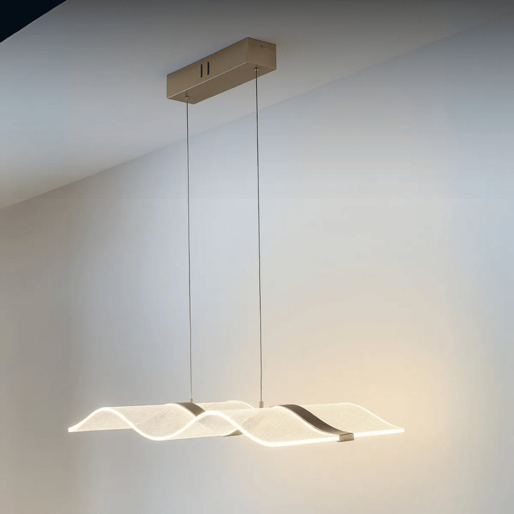 Lustre Pendente LED 60W Moderno Ondulado Dourado Sala Quarto 3 Cores Bivolt Branco Neutro Quente
