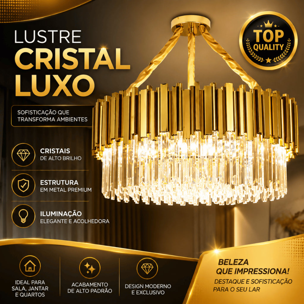 Lustre Cristal K9 Dourado Cilíndrico Moderno Pendente Luxo Sala de Jantar E14 Corrente Ajustável