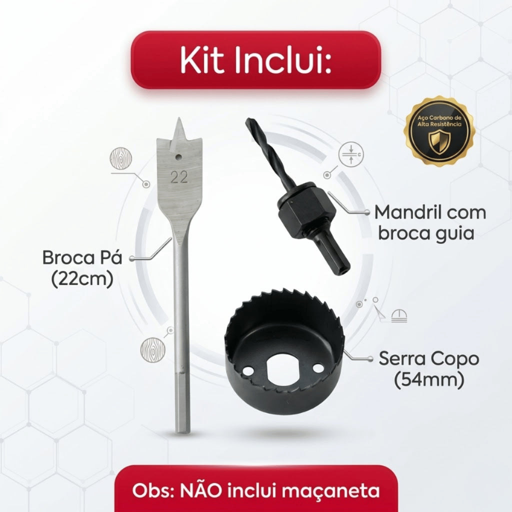 Kit de Instalação para Fechadura De Porta 3 Peças Broca Serra Copo Circular Ferramentas Manuais