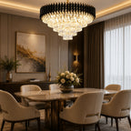 Lustre Pendente de Cristal Moderno Luxo E14 Bivolt Preto Branco Dourado Sala de Jantar