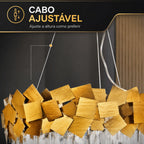 Lustre Moderno Cristal K9 Dourado Premium Pendente Luxo E14 Bivolt Sala de Estar e Jantar