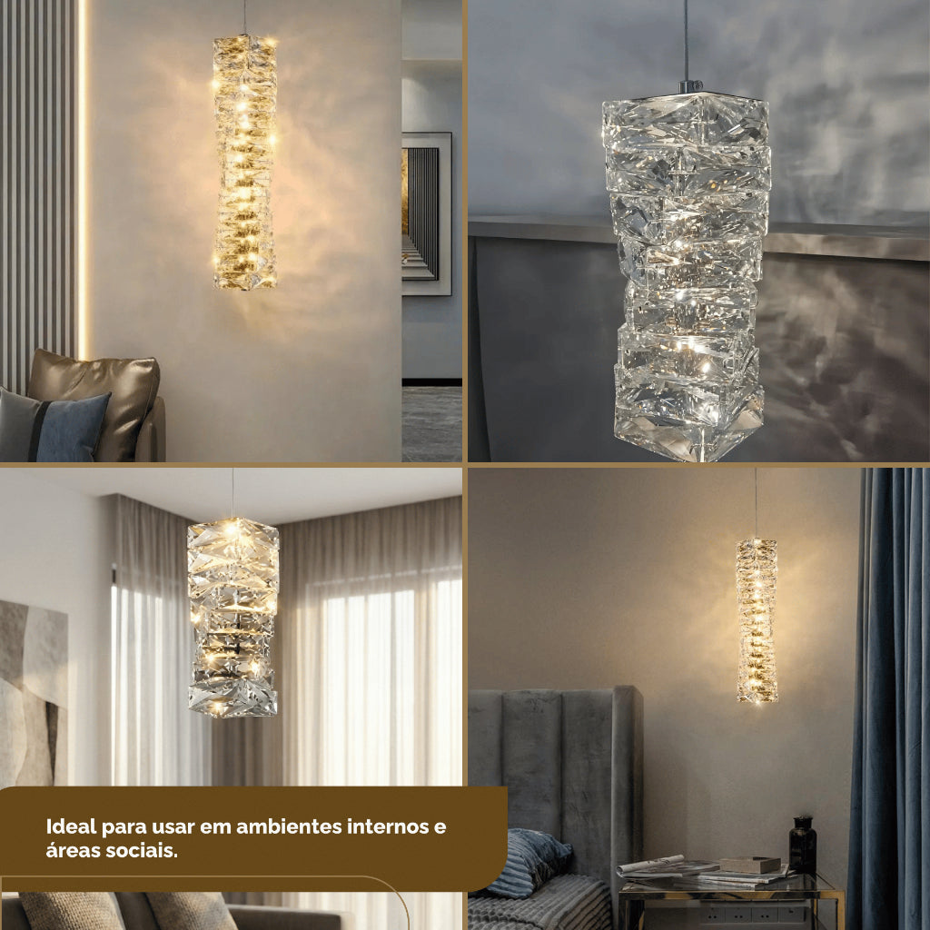Lustre Pendente Led Prateado XLX 25cm 45cm Teto Cristal Luxuoso Moderno Três Cores Bivolt 127/220v