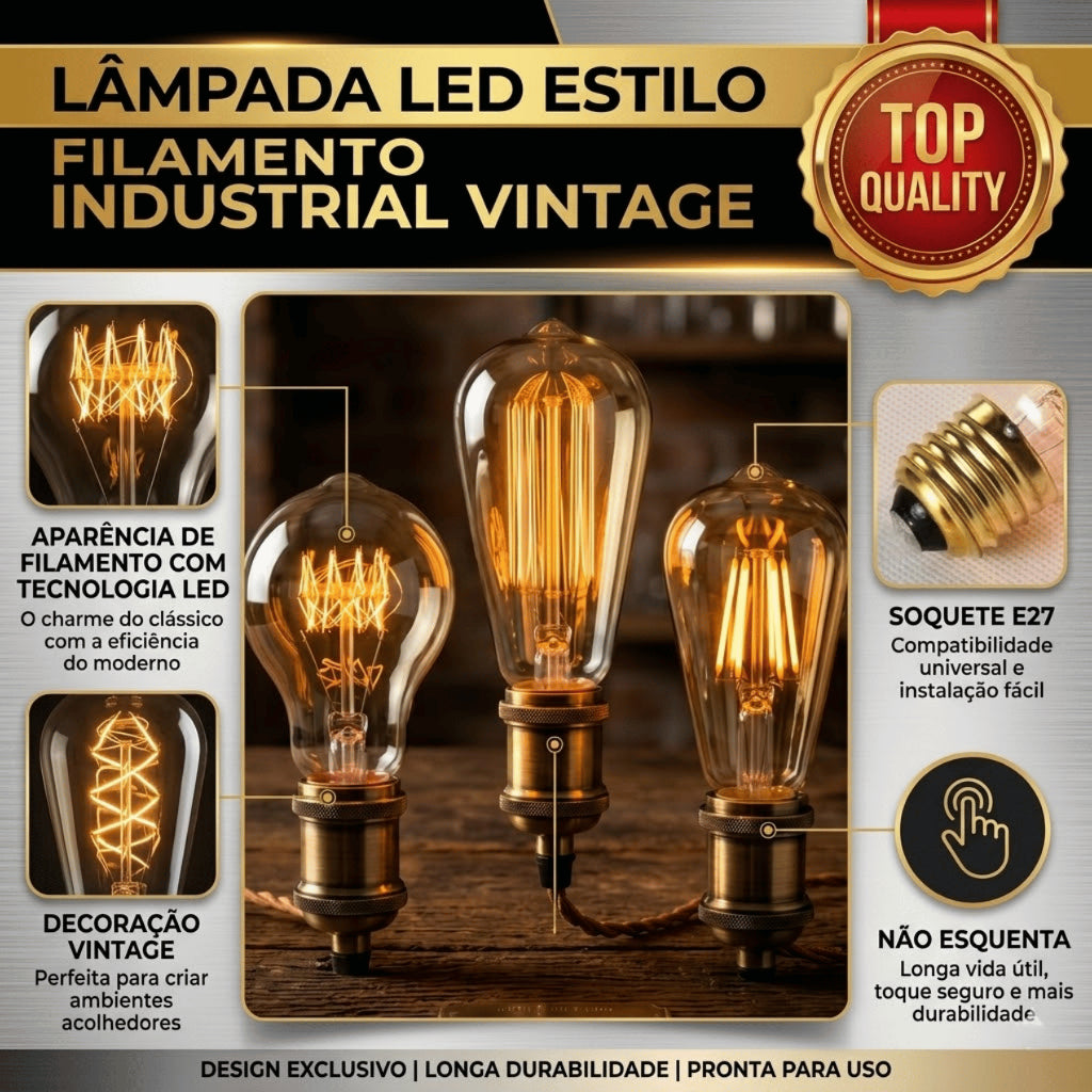 Lâmpada Filamento Thomas Edson Led 5W Retrô Vintage Luz Branco Quente 2700K St64 110V E27 Econômica
