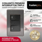 Interruptor Duplo Unipolar Bipolar XLX Tomada Fusion Pro Premium Acabamento em Aço Escovado