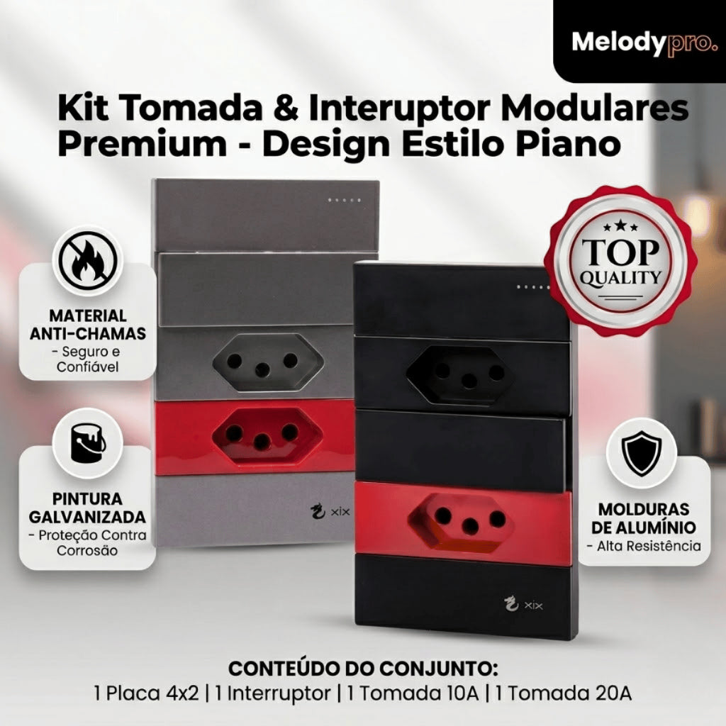 Tomada Modular 10A 110V 20A 220V Interruptor Unipolar Bipolar Cinza Preto Galvanizado Placa 4x2