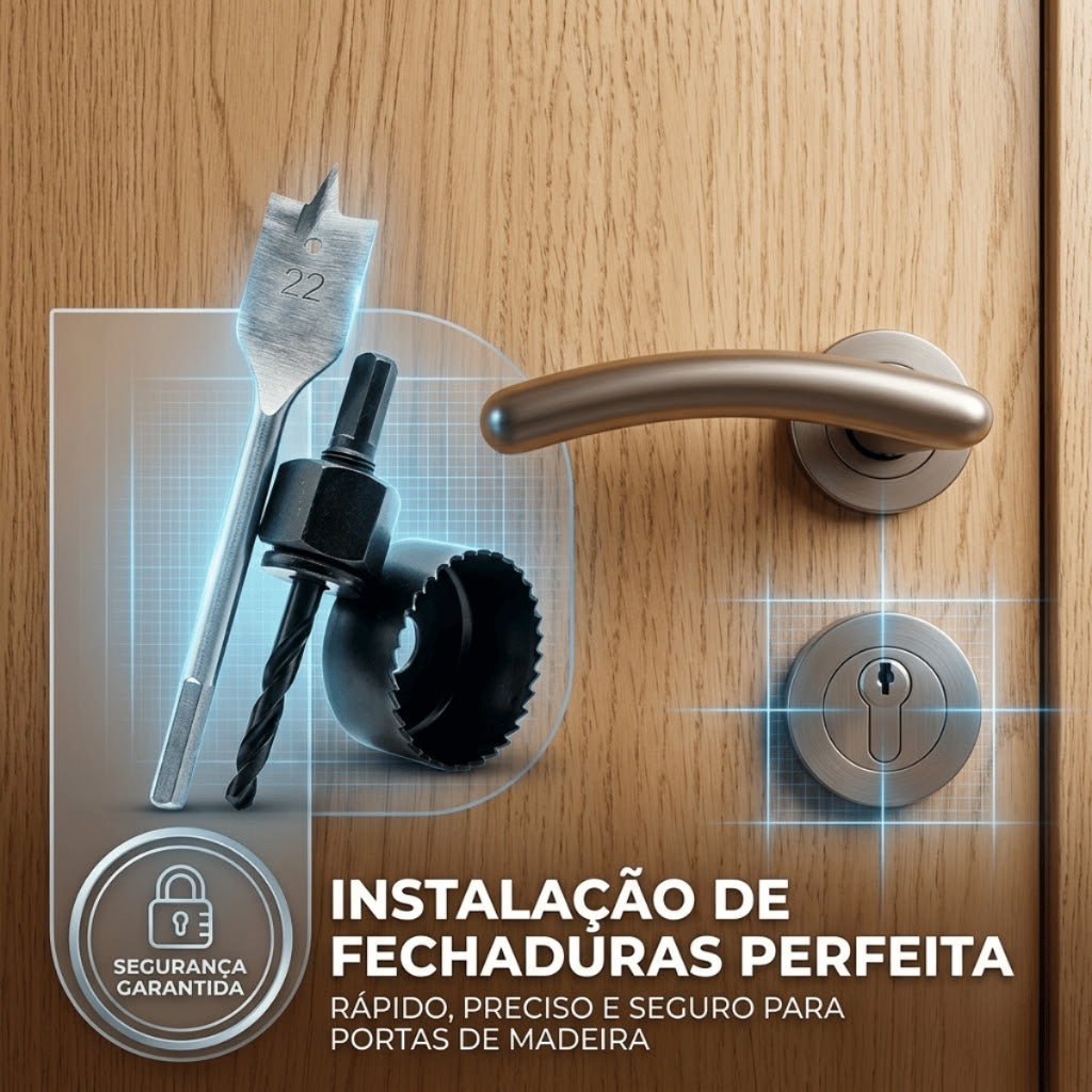 Kit de Instalação para Fechadura De Porta 3 Peças Broca Serra Copo Circular Ferramentas Manuais