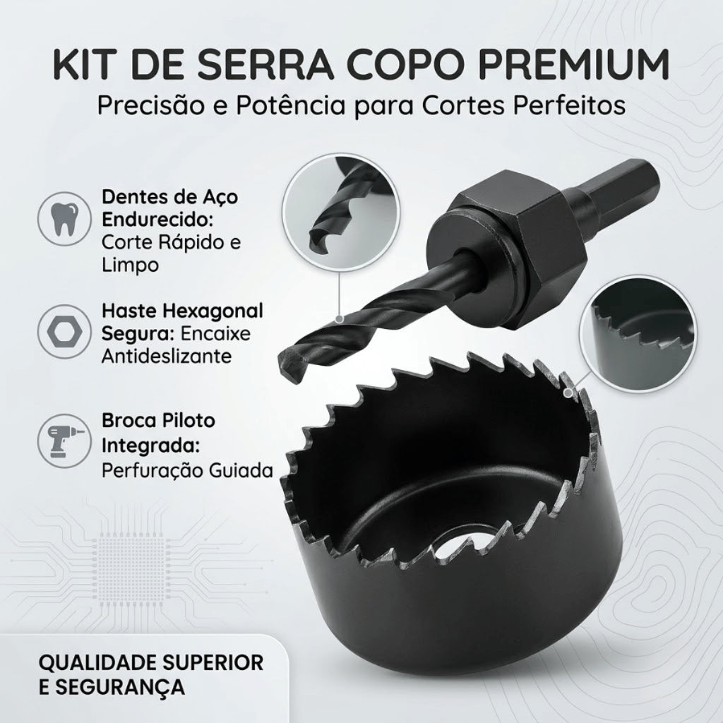 Kit Serra Copo Circular Profissional 6 Peças 25mm a 54mm Furadeira Para Madeira Gesso Drywall PVC