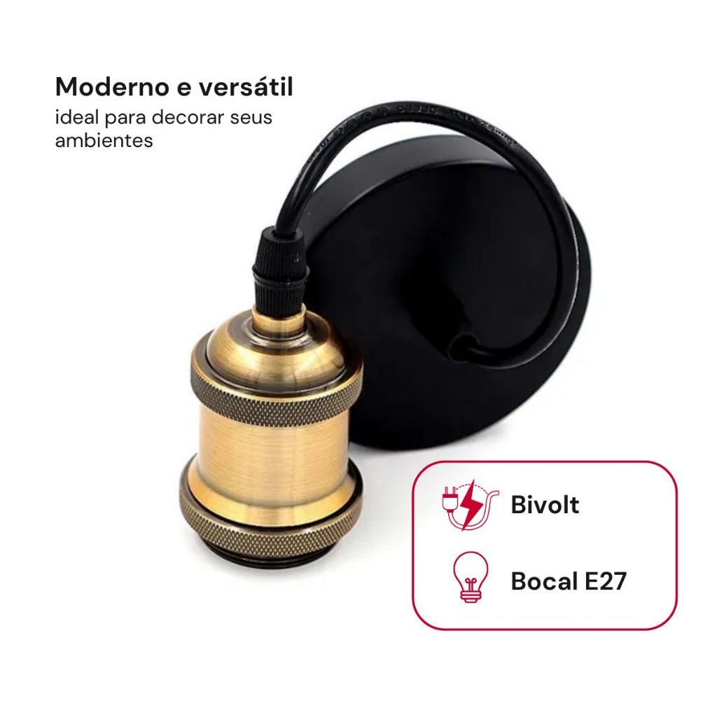 Pendente Teto Vintage Retrô Dourado Soquete E27 Bivolt Luminária