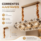 Lustre Pendente Cristal K9 Fumê Retangular Moderno Luxo Sala de Jantar E14 Bivolt Dourado