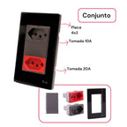 Tomada Modular Dupla de Parede 10A 110V 20A 220V Placa Preta de Acrílico Espelhado Innova XLX