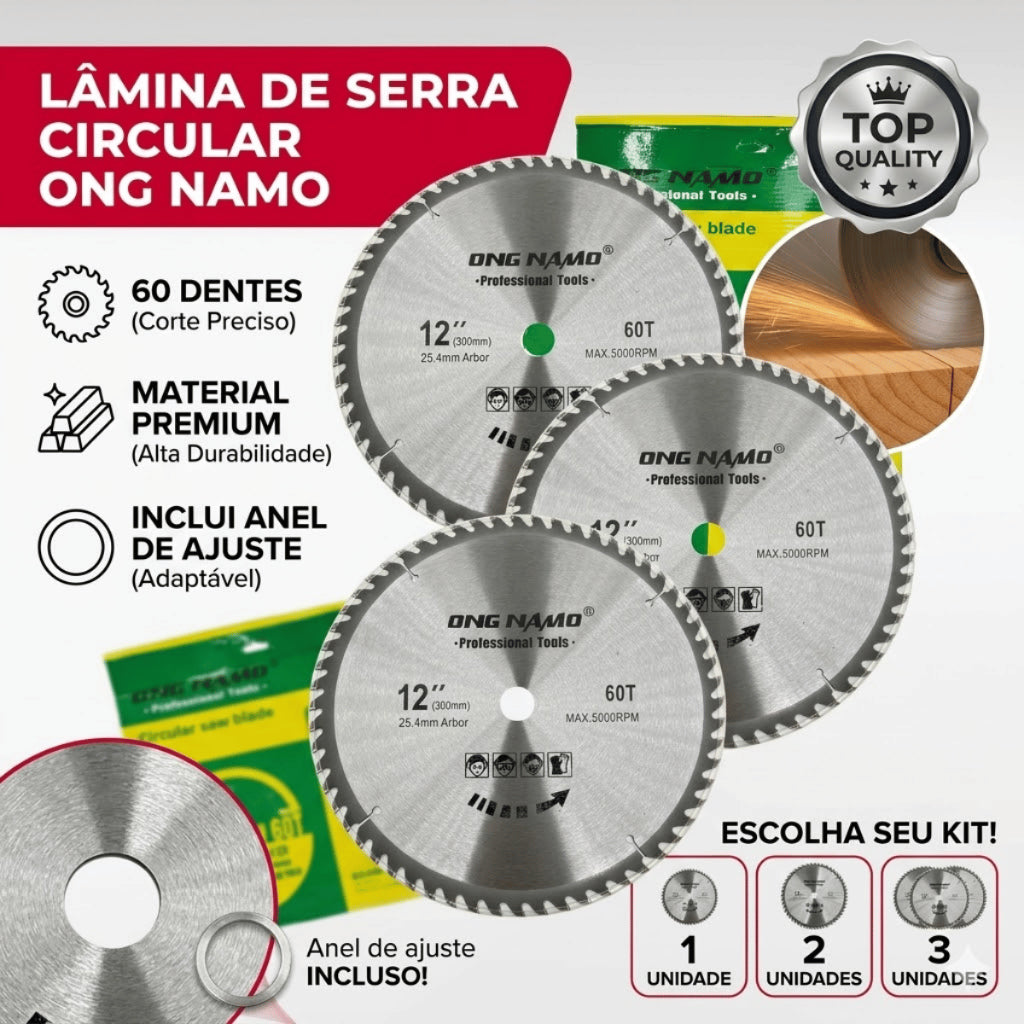 Disco de Serra Circular Profissional 12 polegadas 300mm 60 dentes Corte para Madeira MDF DryWall