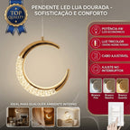 Lustre Pendente LED Lua Dourado Cristal 3 Cores de Luz Ajustavel para Quarto e Sala Bivolt