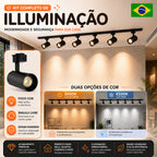 Kit Trilho Preto + Spot LED Eletrificado Preta 10w Luz Frio Quente Interno Econômico Bivolt