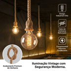 Pendente Corda Marrom 1m Lustre Retrô E27 Bivolt Teto Decoração