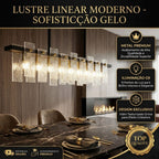 Lustre Pendente Bivolt Linear Moderno Vidro Texturizado Premium G9 Sala Jantar Luxuoso Chique