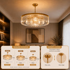 Lustre Cristal K9 Redondo Moderno Pendente Luxo Sala de Jantar E14 Bivolt Corrente Ajustável Preto