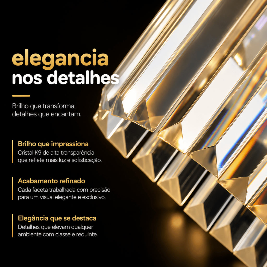Lustre Cristal K9 Redondo Moderno Pendente Luxo Sala de Jantar E14 Bivolt Corrente Ajustável Preto