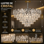 Lustre Cristal K9 Premium Redondo Pendente Sala de Jantar Luxo Prata E14 Bivolt Corrente Ajustável