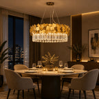 Lustre Moderno Cristal K9 Dourado Premium Pendente Luxo E14 Bivolt Sala de Estar e Jantar