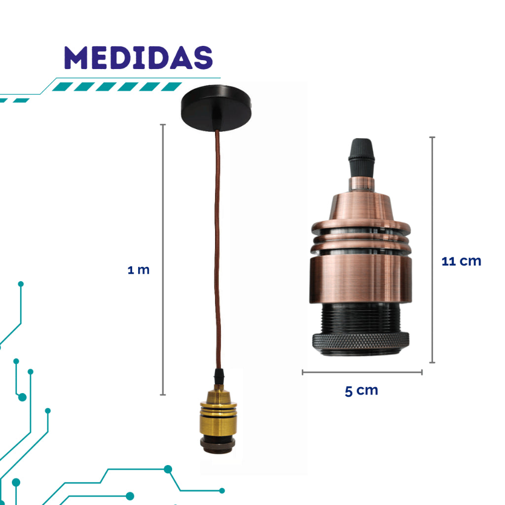Pendente de Teto Soquete Vintage Retrô Industrial Lâmpada Bocal E27 + Fio + Tampa 110V/220V (Bivolt)
