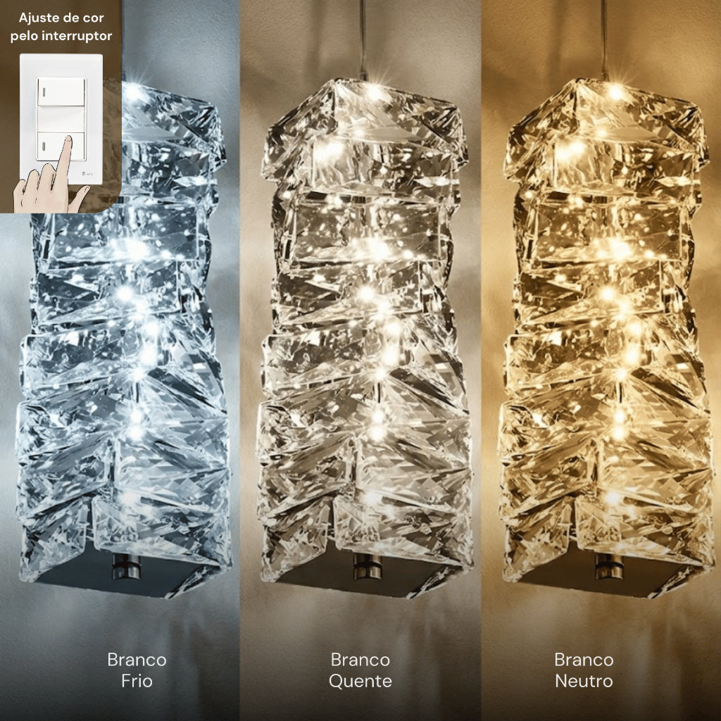 Lustre Pendente Led Prateado XLX 25cm 45cm Teto Cristal Luxuoso Moderno Três Cores Bivolt 127/220v