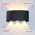 Arandela de Parede Preta LED 5W IP66 A Prova d'Água 6 Fachos de Luz Decoração Externa Branco Quente