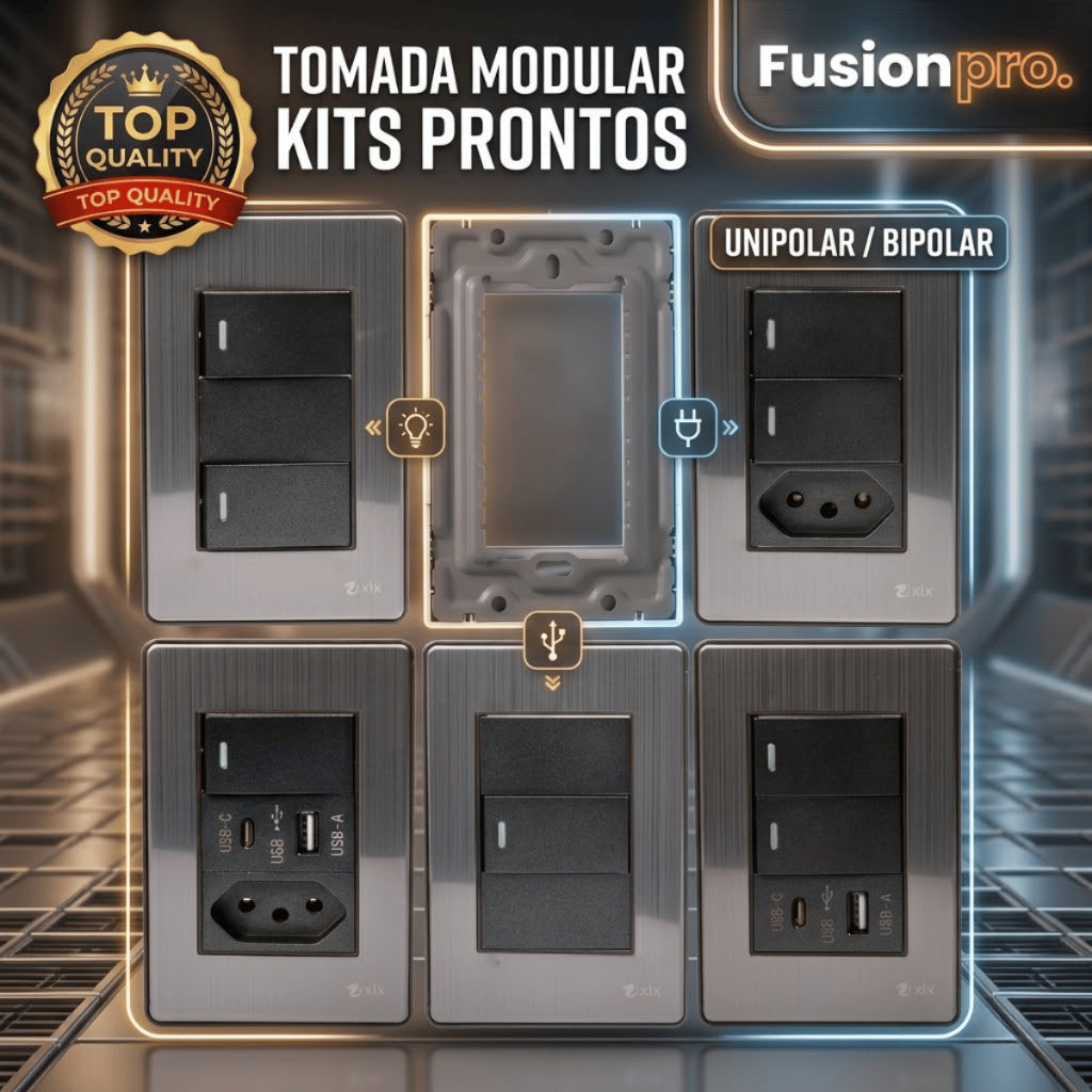 Tomada Modular 4X2 10A 20A Aço Escovado Cinza Monte a Sua USB Placa Interruptor Bipolar Unipolar