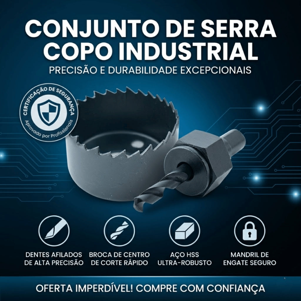 Kit Serra Copo Circular Profissional 6 Peças 25mm a 54mm Furadeira Para Madeira Gesso Drywall PVC