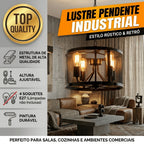 Lustre Pendente Aramado Industrial Preto 4 Soquetes E27 Altura Ajustável para Sala e Cozinha