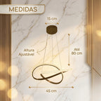 Lustre Pendente Dourado Led Moderno 60w Ondas Luz 3 Em 1 Sala Jantar Mesa Quarto Bivolt