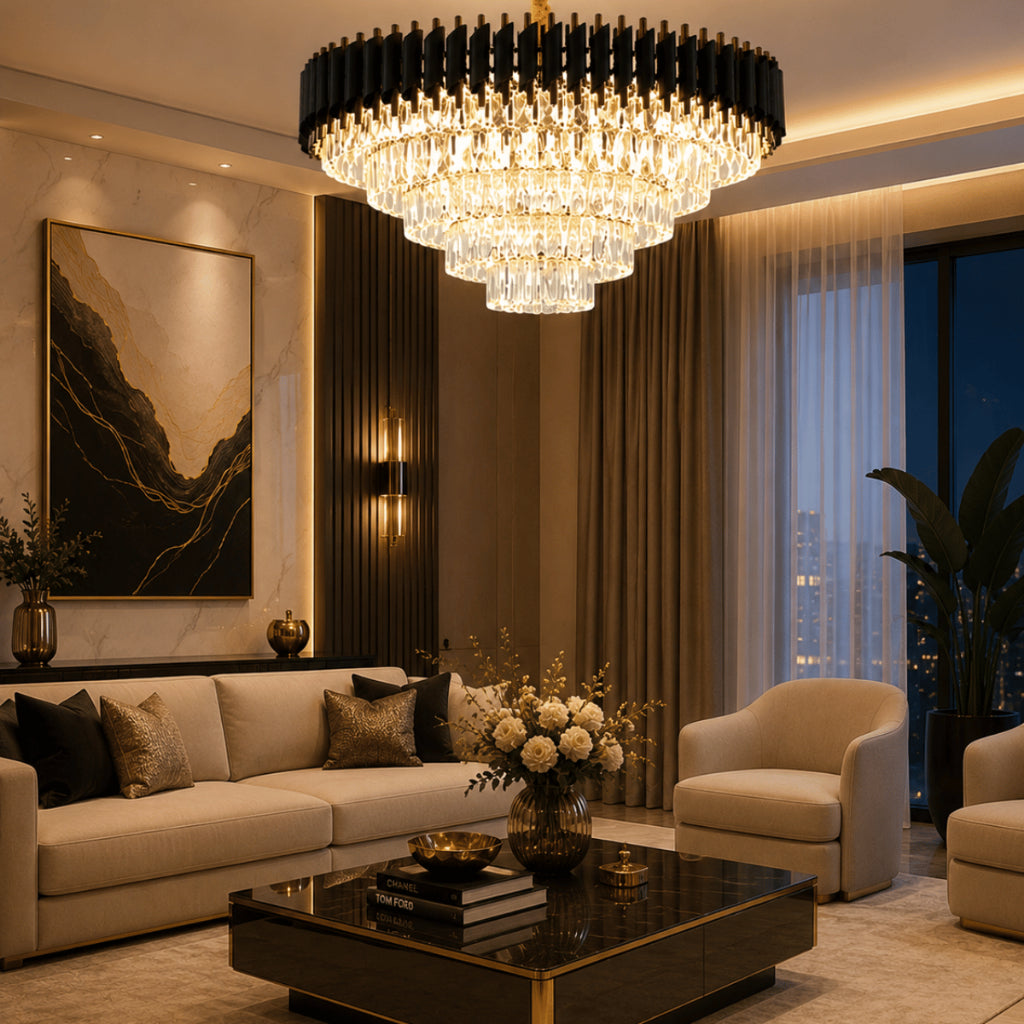 Lustre de Cristal Moderno Luxo Redondo Sala de Jantar E14 Bivolt Altura Ajustável 3 Cores