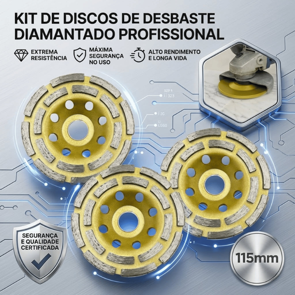 Disco de Desbaste Diamantado Segmentado 115 mm 4.5 Polegadas Profissional Concreto Granito Mármore