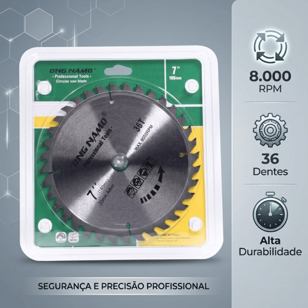 Lâmina de Serra Circular Profissional Disco para Madeira 7 Polegadas 180mm 36 Dentes Furo Universal