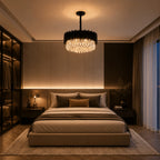Lustre Cristal K9 Gotas Preto Fosco Pendente Moderno E14 Sala de Estar Bivolt