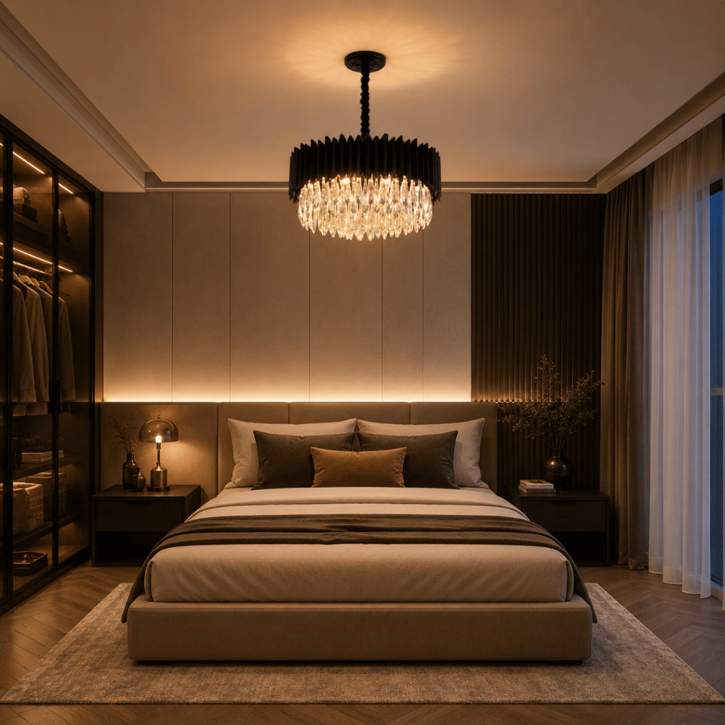 Lustre Cristal K9 Gotas Preto Fosco Pendente Moderno E14 Sala de Estar Bivolt