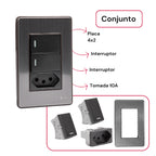 Interruptor de Parede Tomada 10A 110V Carregador USB C Placa 4x2 Alumínio Escovado Unipolar Bipolar