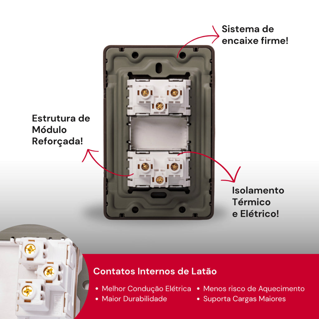 Placa 4x2 Metal Escovado Chumbo Fusion Pro XLX - Com 2 Tomadas 10A 110V 2P+T Padrão Brasileiro