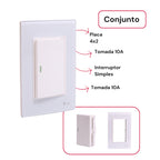 Tomada Modular 4x2 Interruptor Simples Acrilico Espelhado Branco Luxo Anti-Chamas Innova Pro XLX