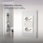 Tomada Modular Interruptor de Parede 110V 10A Placa Branca Acrílico Espelhado Alumínio Innova XLX