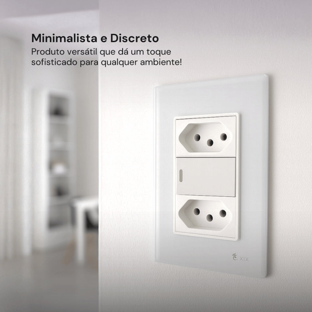 Tomada Modular Interruptor de Parede 110V 10A Placa Branca Acrílico Espelhado Alumínio Innova XLX