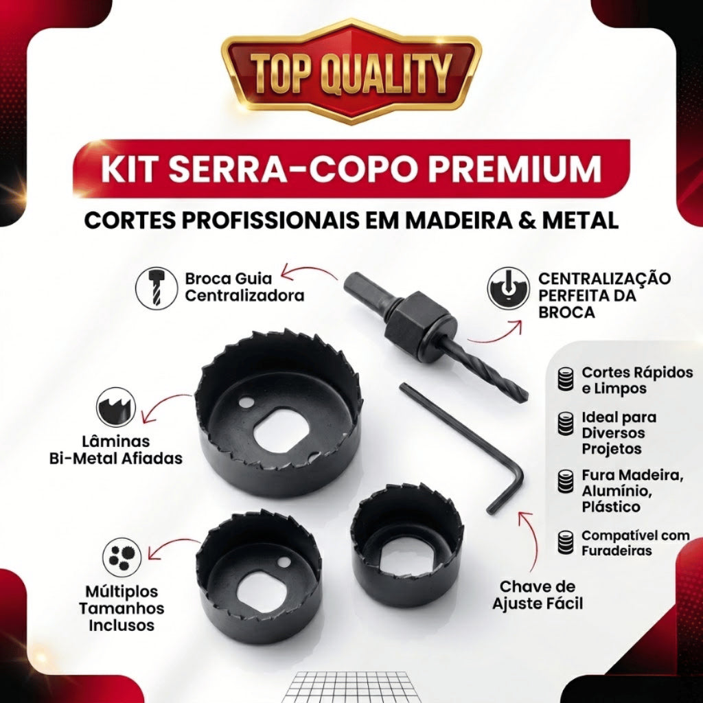 Kit Serra Copo Circular Profissional 6 Peças 25mm a 54mm Furadeira Para Madeira Gesso Drywall PVC