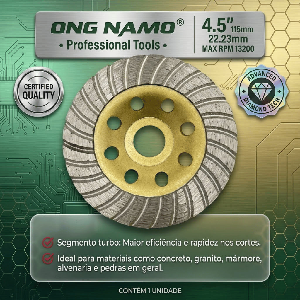 Disco de Desbaste Diamantado Turbo 115mm 4.5 Polegadas Profissional Bloco Concreto Granito Mármore