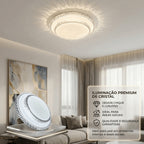 Luminária Plafon de Teto LED Tricolor 24W 38cm Design Moderno Cristal Facetado para Área Social