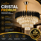 Lustre de Cristal Moderno Luxo Redondo Sala de Jantar E14 Bivolt Altura Ajustável 3 Cores