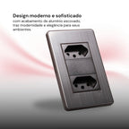 Placa 4x2 Metal Escovado Chumbo Fusion Pro XLX - Com 2 Tomadas 10A 110V 2P+T Padrão Brasileiro