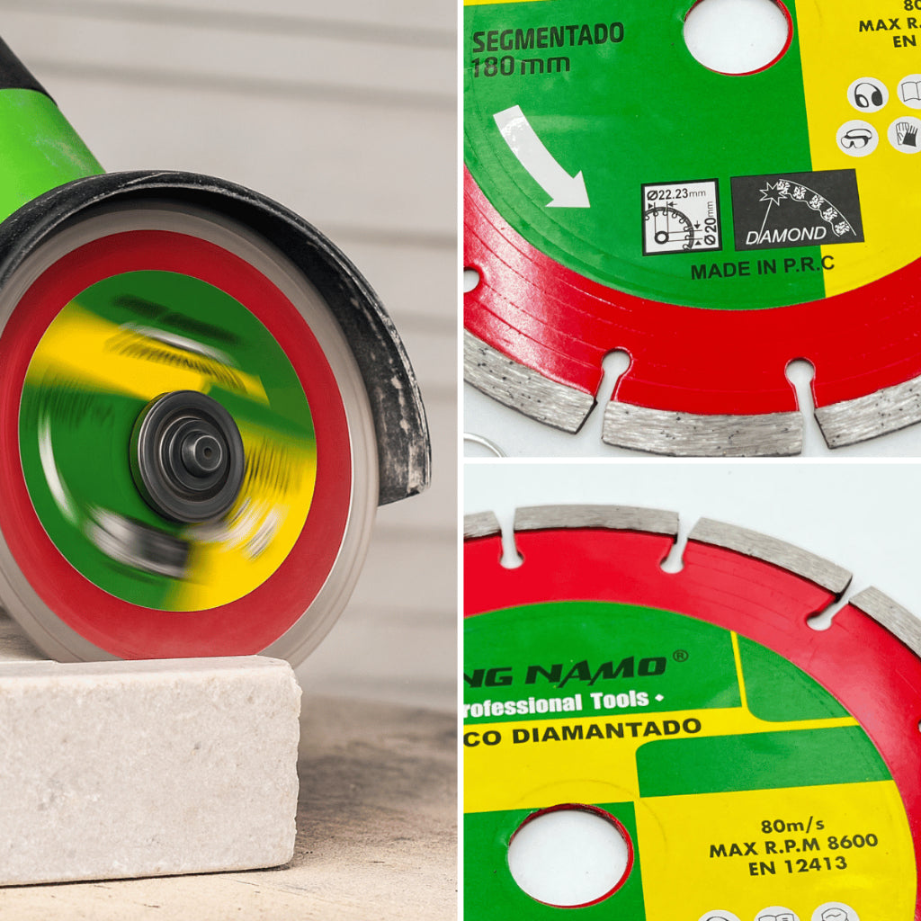 Disco Diamantado Segmentado de Corte 180 mm Seco Úmido Profissional Bloco Concreto Granito Mármore