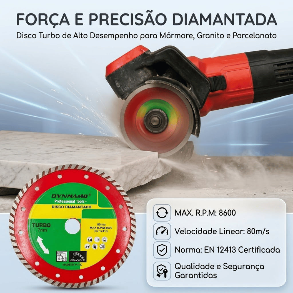 Disco Diamantado Turbo 180mm Corte Seco e Úmido Roçadeira Profissional Porcelanato Mármore Concreto