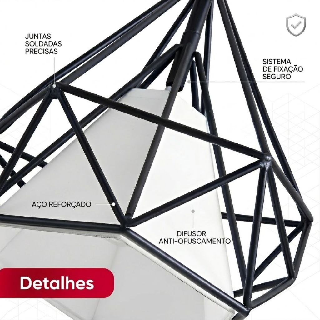 Pendente Teto Aramado Diamante Geométrico E27 Preto Estilo Industrial