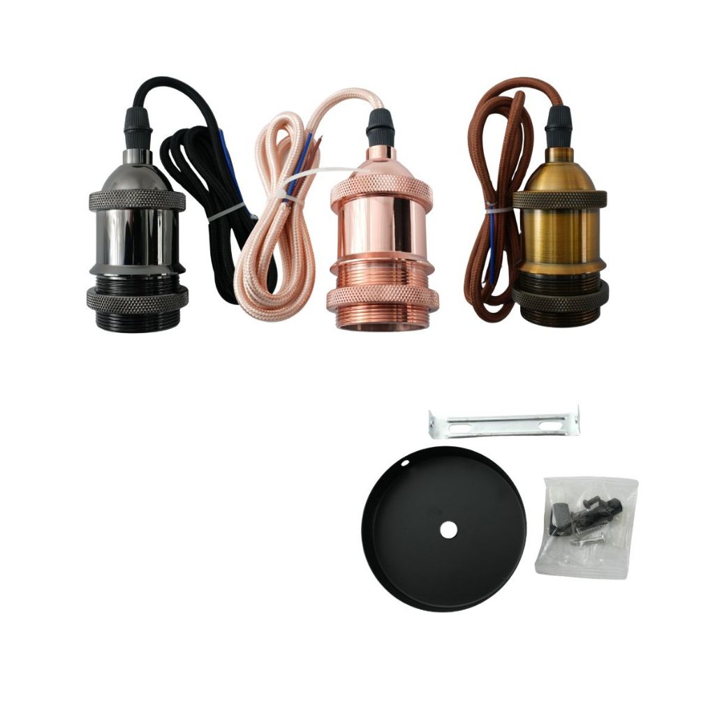Pendente De Teto Vintage Retrô Simples Soquete Bivolt Lâmpada E27 Decoração Luminária Preto Rosê Dourado Várias Cores